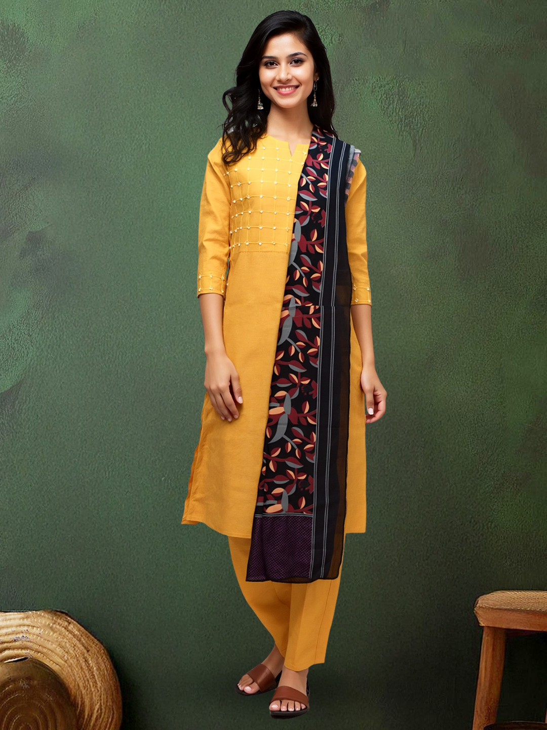 Picture of Charming Elegant Kurta with Pant & Contrast Dupatta Set